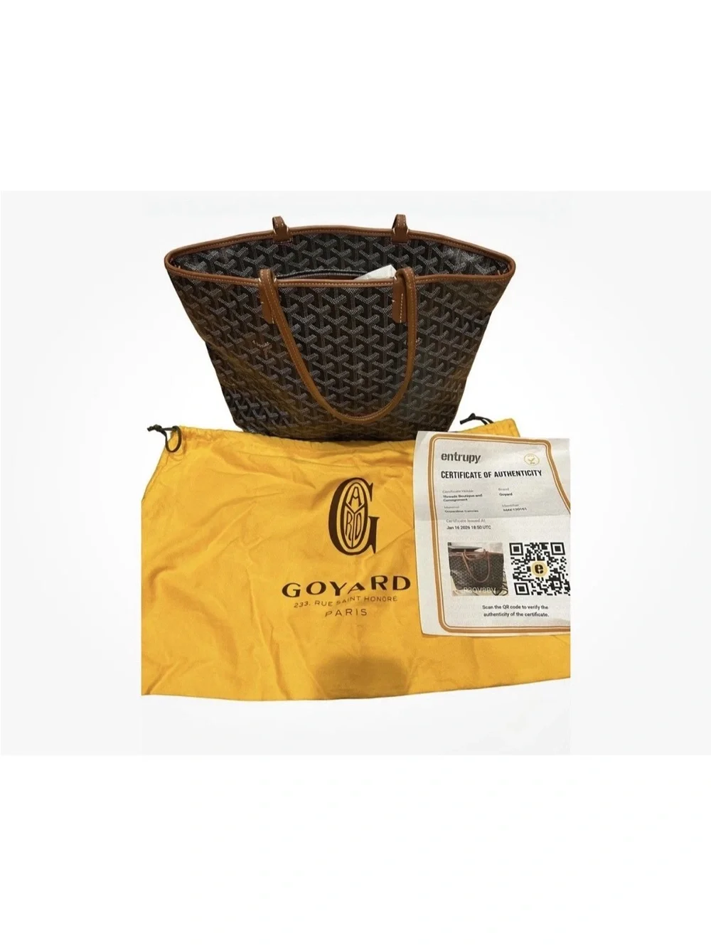 Goyard Black Patterned Artois Tote with Tan Leather Trim